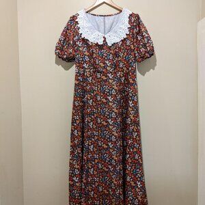 Plus Size Peter Pan Collar Dress With Random Floral Pattern, Vintage Romantic